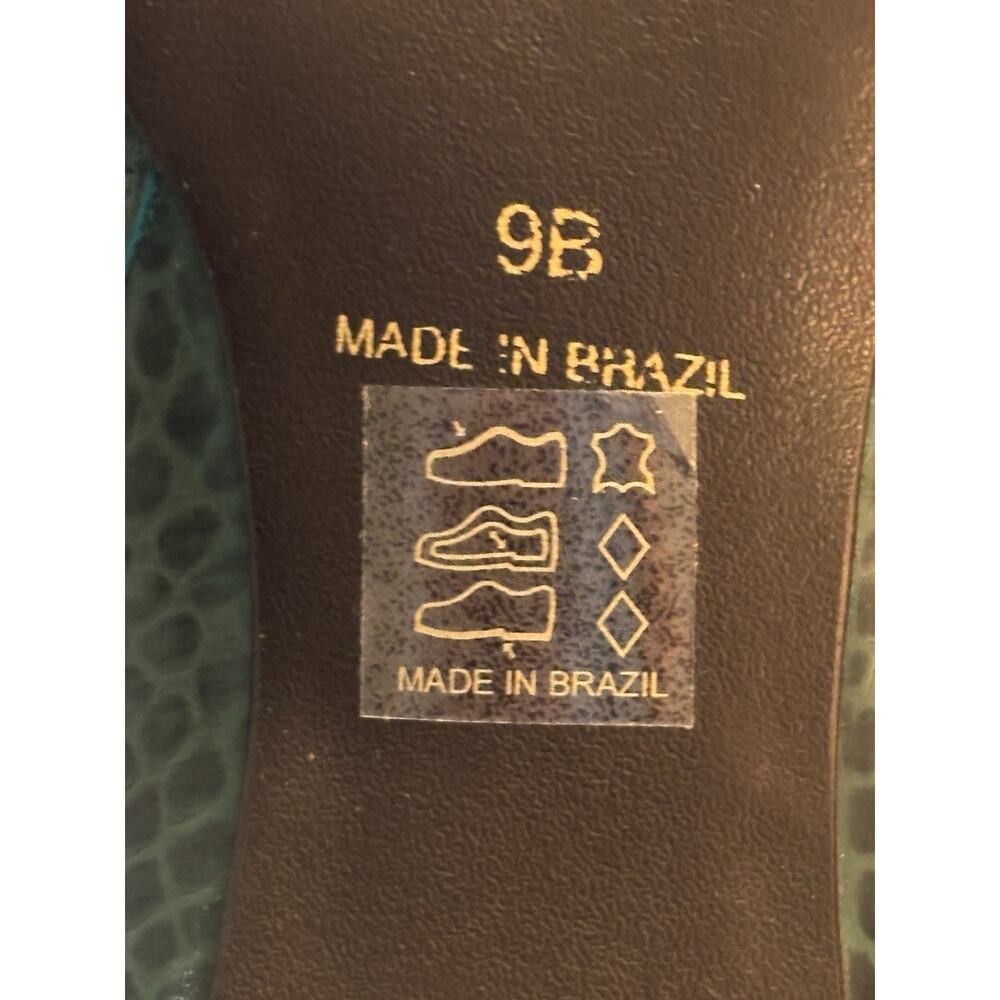 Barneys New York Green Snakeskin Pointy Toe Mules Heels Clogs SZ 9B - Picture 8 of 8
